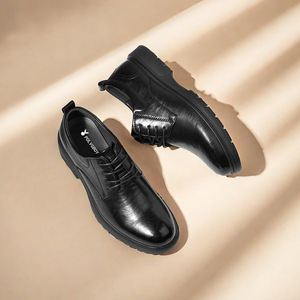 Autumn Men's Shoes Lace-up British Thick-soled Business Solid Pattern Leather <b>Toe</b> <b>Cap</b> Heightening Anti-Slip Durable Interviews - Product Image 2