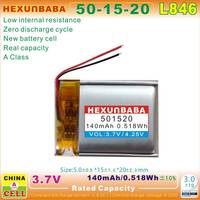 3.7V 140mAh 501520 2 kabel baterai Li-Ion Ion litium polimer untuk jam tangan pintar TWS Earphone Headphone Speaker L846