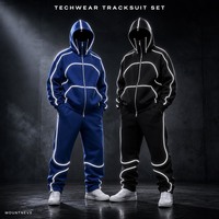 Ensemble de survêtement unisexe réfléchissant, coupe ample, avec capuche épaisse et fermeture éclair intégrale, pantalon de survêtement à jambe large en molleton épais, style Hip-Hop, personnalisable en usine