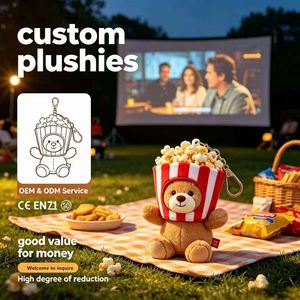 Porte-clés en peluche ours popcorn personnalisé en gros, breloque douce pour la décoration de théâtre et la vente en gros - Product Image 1