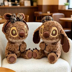 Peluche Kawaii <span class=keywords><strong>Stitch</strong></span> marron avec nœud écossais - Peluche douce et moelleuse Lilo & <span class=keywords><strong>Stitch</strong></span>, adorable peluche <span class=keywords><strong>Stitch</strong></span> anime pour enfants - Product Image 2