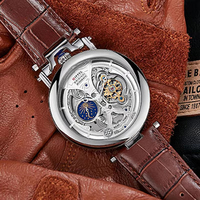 Nouvelle Montre de Luxe Automatique à Réserve de Marche pour Homme, Style Affaires, Cadeau, Décontractée, en Cuir, Squelette, Phases de Lune en Cristal