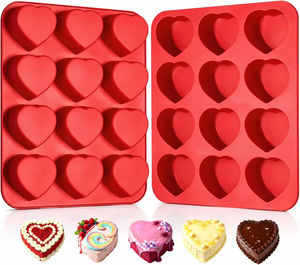 Red 12 Cavity Heart Silicone <b>Cake</b> <b>Mold</b> Non Stick Baking Mould Easy Release for Chocolate Cupcake Dessert - Product Image 1