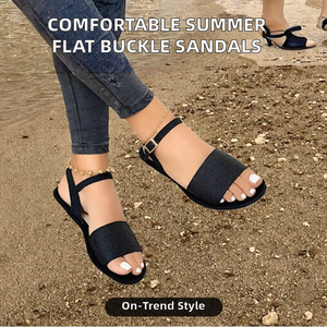 Venta al por mayor de fábrica: Sandalias casuales de moda de verano para mujer, con parte superior de PU, suela de goma, cómodas, de fondo plano, con hebilla grande, tallas 36-43. - Product Image 2
