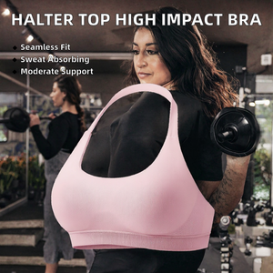 Soutien-gorge de sport rose sans coutures rembourré pour femme, maintien moyen, idéal pour le yoga et la gym - Product Image 2