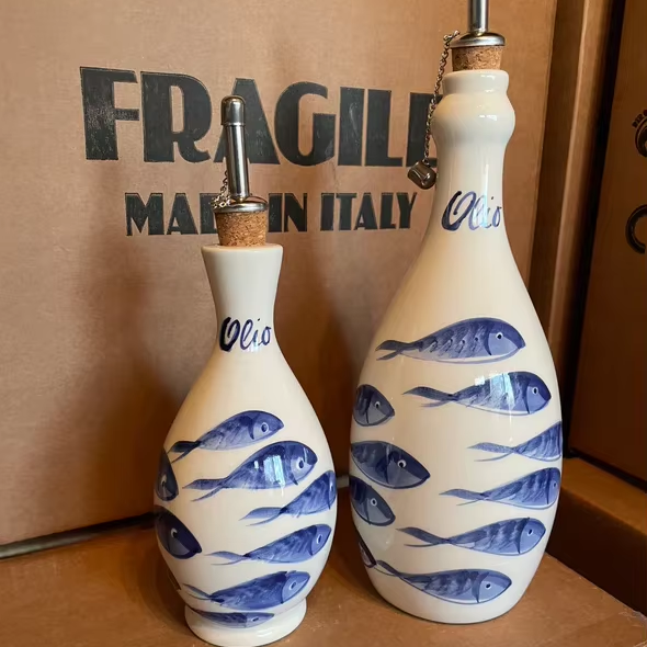 Capri Blue Fish Pattern Olivenöl Leere Flaschen Ölbehälter flaschen mit Kork, Metall deckel Speiseöl flasche für 750ml & 250ml| Alibaba.com