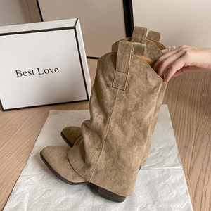 Short/<b>Long</b> 2026 Style Chunky Suede Fabric Ankle Footwear Female Women Boots - Product Image 4