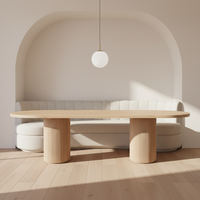 Table à manger rectangulaire longue en bois massif moderne R/H, design rustique antique, 2 pieds, table de thé pour villa