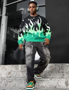 Suéter Casual con Estampado de Llamas Estilo Y2K para Hombre, Suéter Holgado de Punto, Jersey de Cuello Redondo de Manga Larga - Product Image 2