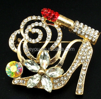 Broche Fleur Strass Rose Vert Personnalisé Rouge à Lèvres Talons Hauts Broche Fête Anniversaire Mariage pour Femmes Filles Fait Principalement Alliage