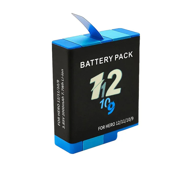 YEAH 2000 MAh Rechargeable Go Pro Action Sports Camera Battery for Gopro Hero 12 11 10 9 Black
