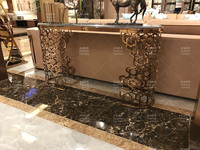 Console de table avec miroir, 1 pièce, prix d'usine, meuble de salon de haute qualité, cadre en acier inoxydable doré, console supérieure en marbre