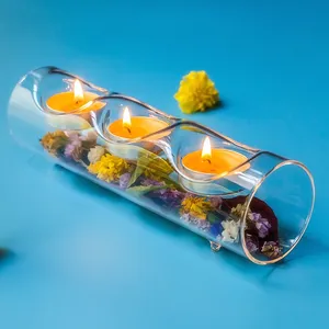 Portavelas de cristal transparente para 2 velas, velas 3 o más, centro de mesa para restaurante y Bar, decoración del hogar