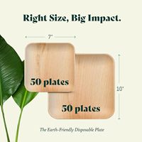 Assiettes jetables en feuilles de bambou carrées compostables et biodégradables de 10 pouces et 7 pouces, ensemble de vaisselle d'assiettes de fête en vrac