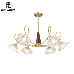 Lámpara de Araña Nórdica de Mediados de Siglo, para Sala de Estar o Comedor, de Latón, Vidrio y Nogal, LED, de Alta Calidad, Nuevo Diseño, Ercole - Product Image 1