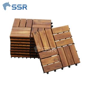 Losetas de Madera de Acacia Dorada de 12 Listones para Terraza, Losetas de Madera Entrelazadas para Exteriores, Tablas de Madera para Patio, Resistentes al Agua - Product Image 1