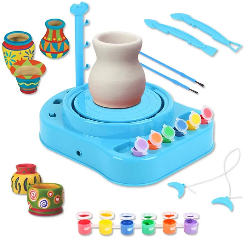 Keramik rad für Kinder Keramik rad Art Craft Kit Kunst handwerk Kinderspiel zeug Air Dry Sculpting Clay und Craft Paint Kit