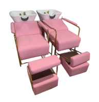 Chaise de shampooing en cuir pu de couleur rose de luxe clair lavabos de salon de coiffure avec chaise pour les salons chaise de shampooing lit