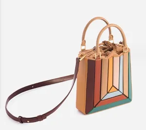 Folding fashion handbag for women with a small niche design high-grade sense of ocean air edge lattice color patchwork bag