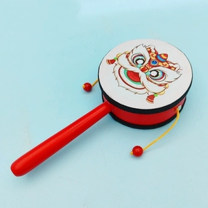 Wholesale Chinese Lion Pattern Wooden Rattle <b>Drum</b> Double Sided Hand Shake Tambourine Baby Shaker Toy - Product Image 3