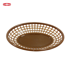 Brown Red Plastic Fast Food Baskets Stackable Oval Deli Barbecue Picnic Serving Ware Basket Tray