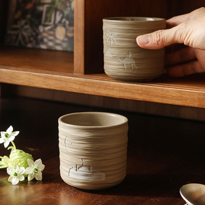 Creative Camel and Coconut Palm Tree Ceramic Espresso Cup Porcelain Tea Cup Arabic Latte Coffee Mug Without Handle - Product Image 2