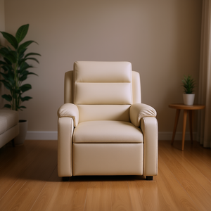 Cream Fabric <b>Massage</b> Recliner <b>Chair</b> One Seat Manual Operation Tight Back <b>Padded</b> Arms Wood Frame - Product Image 2