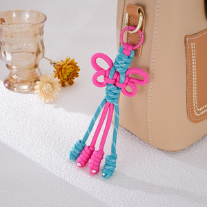 Llaveros de nudo de mariposa chino de la suerte, coloridos, de paracord trenzado a mano, colgantes para bolso, llaveros tejidos estilo macaron pastel para niñas - Product Image 5
