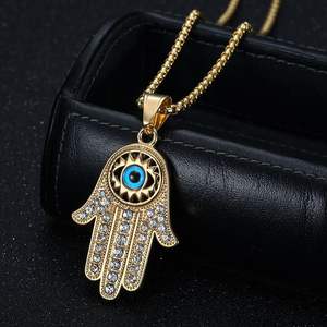 Commercio all'ingrosso Hip Hop in acciaio inox blu occhio collana pendente Fatima <span class=keywords><strong>Hamsa</strong></span> mano portafortuna ciondolo con collana a catena (BN147) - Product Image 3