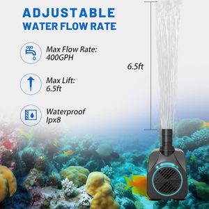 Bomba de agua sumergible Knifel 1500L/H con elevación de 6.5 pies, ultra silenciosa, para acuarios - Product Image 2