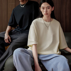 T-shirts unisexes personnalisés, hommes, manches courtes, poids lourd, 250 g/m², <span class=keywords><strong>été</strong></span>, haute qualité, luxe, 100 % coton, col rond, t-shirts unis - Product Image 3