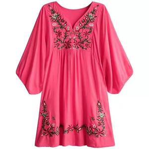 Mujeres Casual Plain Cantidad Primavera Verano Algodón Floral Bordado Mexicano Festival Túnica Blusa Vestidos de cintura alta <span class=keywords><strong>Ropa</strong></span> - Product Image 5