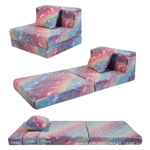 Children's Folding <b>Sofa</b> Cushion With Pillow Rainbow Star Pattern High-Density Foam Mattress For 2-4 Years <b>Kids</b> - Product Image 2