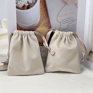 Petit sac à cordon en velours épais beige, pochette en flanelle douce et lourde pour montre, flacon de parfum, cosmétiques, emballage anti-poussière - Product Image 6