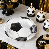 Assiettes en papier en forme de ballon de football noir et blanc 616140, fournitures pour fête de football, vaisselle jetable, fête d'anniversaire pour enfants et adultes