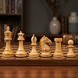 Handmade <b>Wooden</b> <b>Chess</b> Pieces <b>Set</b> Natural Finish Classic Design Outdoor for Playing Unisex - Product Image 1