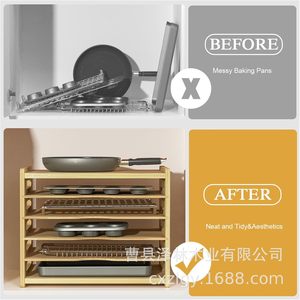 Solid Wood Kitchen Six Tier <b>Storage</b> Rack For <b>Baking</b> <b>Trays</b> And Cutting Boards Multifunctional Standing Organizer - Product Image 1