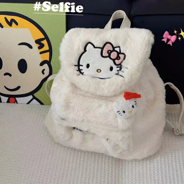 Kawaii sanrios sac à dos en peluche chatons dessin animé sac à dos en peluche pour les filles aiment bonjour chatons et amis école enfants sac à dos