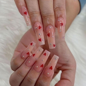 <span class=keywords><strong>Uñas</strong></span> Acrílicas de Alta Calidad Estilo Francés, Cobertura Completa, <span class=keywords><strong>Uñas</strong></span> Postizas Largas Cuadradas con Corazón, <span class=keywords><strong>Uñas</strong></span> Artificiales para Dedos, Venta al por Mayor - Product Image 1