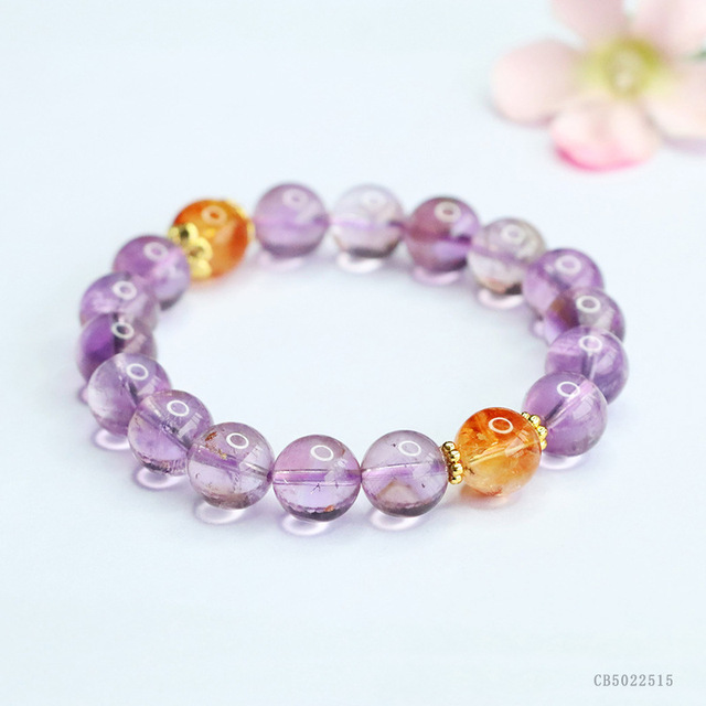 Natural Purple Garden Quartz Citrine 8mm Round Beaded Stretch Bracelet 18.5cm Unisex Clam Balance Healing Energy Yoga Gift