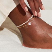 Chaîne de cheville Bowei personnalisée transfrontalière avec pendentif cœur en zircon et 26 lettres, style tennis