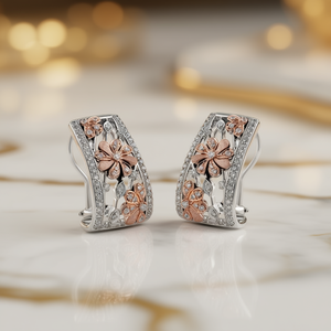 Orecchini in Oro Rosa con Diamanti, Gioielli Romantici da Sposa per Donna, Diamanti Naturali Taglio Brillante Rotondo, Colore G, Placcati - Product Image 2