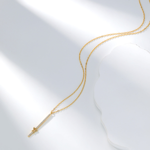 Plata ciudad joyería fina 925 Plata colgante collar 18K chapado en oro impermeable moda Vertical-Bar diseño circón al por mayor - Product Image 5