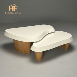 Panel moderno blanco crema estilo sala de estar mesa baja Irregular combinación mesa de centro de madera para sala de estar - Product Image 2