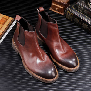 Botas de Tobillo de Cuero Genuino para Hombre, Estilo Vintage, con Suela Gruesa, para Negocios, Novedad 2026 - Product Image 1