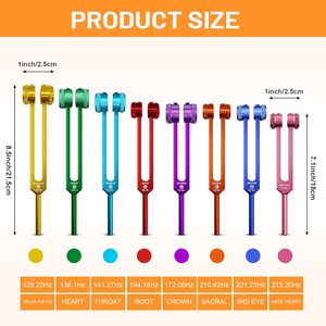 Conjunto de Diapasões de 8 Chakras com Ativador para Reparação de DNA, Meditação, Reiki, Terapia Sonora, em Liga de Alumínio Ponderada, HARP Yoga Espiritual OEM - Product Image 3