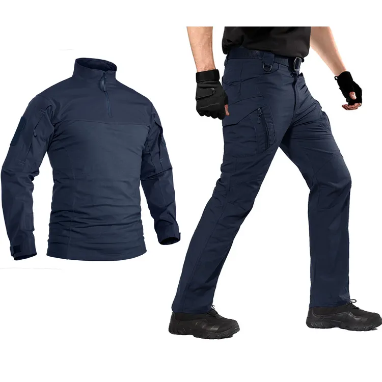 Custom Clothing Manufacturers Tactical Combat Nylon Shirt Trousers Black ,Cargo Track Suit Uniform,Ripstop Pants Multi Pockets