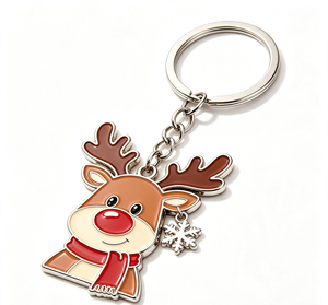 Christmas Reindeer Metal Key Chain Enamel <b>Keyring</b> Scarf Pendant Snowflake <b>Charm</b> Holiday Gift - Product Image 2