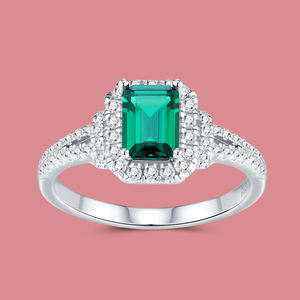 الفضة الإسترلينية 2 قيراط اللون الأخضر الزمرد قطع الخطوبة خاتم الزفاف شهادة غرا خاتم الماس المويسانيتي المرأة - Product Image 2