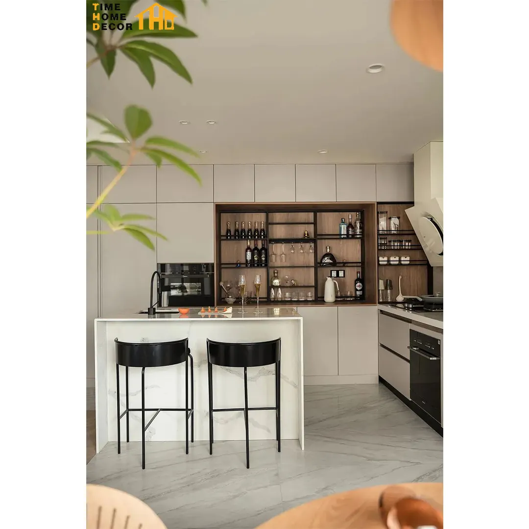 2024 New Products Modern Integral Kitchens Japandi Drawer for Home Kitchen Wooden Cupboard Design Modular Kitchen Cabinet
